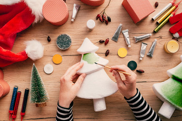 Creative diy craft hobby, making Christmas tree decoration