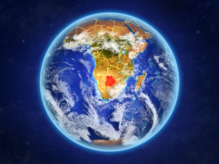 Botswana from space. Planet Earth with country borders and extremely high detail of planet surface and clouds.