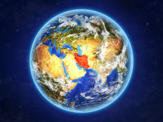 Iran from space. Planet Earth with country borders and extremely high detail of planet surface and clouds.