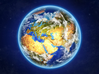 Armenia from space. Planet Earth with country borders and extremely high detail of planet surface and clouds.