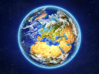Croatia from space. Planet Earth with country borders and extremely high detail of planet surface and clouds.