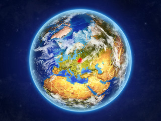 Belarus from space. Planet Earth with country borders and extremely high detail of planet surface and clouds.