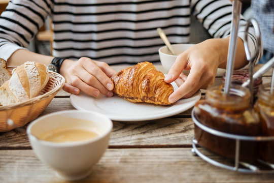 Morning breakfast with croissant