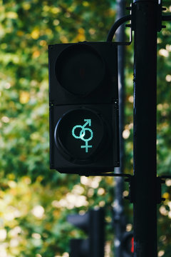 Traffic lights with male and female gender symbols