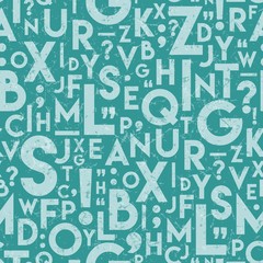 Seamless Vector Textured Alphabet English Language Letters Repeat Pattern in Mint Green & Turquoise