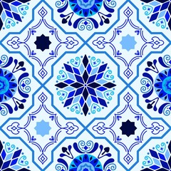 Seamless Vector Modern Moorish Geometric Spanish Moroccan Ceramic Floor Tile Shapes in Indigo & Royal Blue