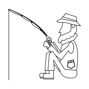 Fisherman with rod in black and white