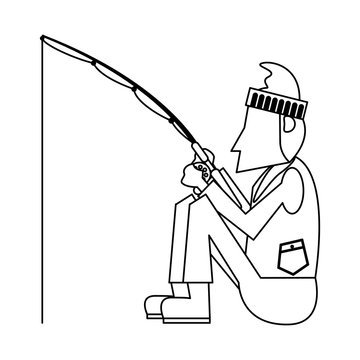 Fisherman with rod in black and white