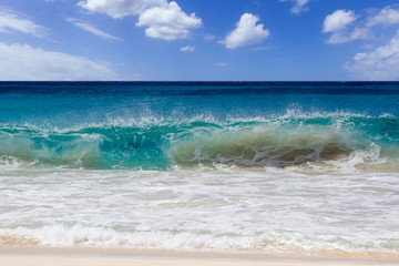 Stormy water in Caribbean sea. Sandy wave