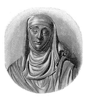 Vintage engraving portrait of saint Catherine of Siena (1347 - 1380)  tertiary of the Dominican Order, Scholastic philosopher and theologian