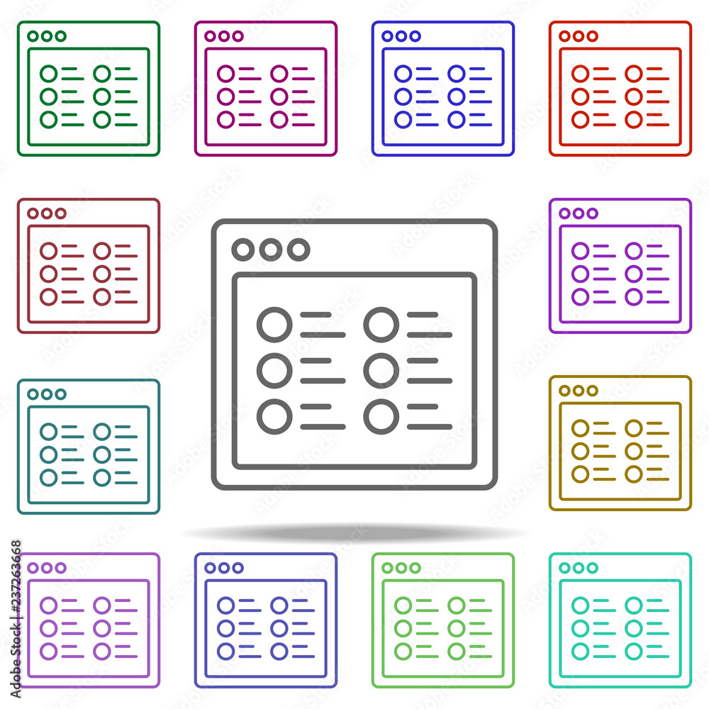 Poster browser circle list multiple webpage icon. elements of browser in multi color style icons. simple ic