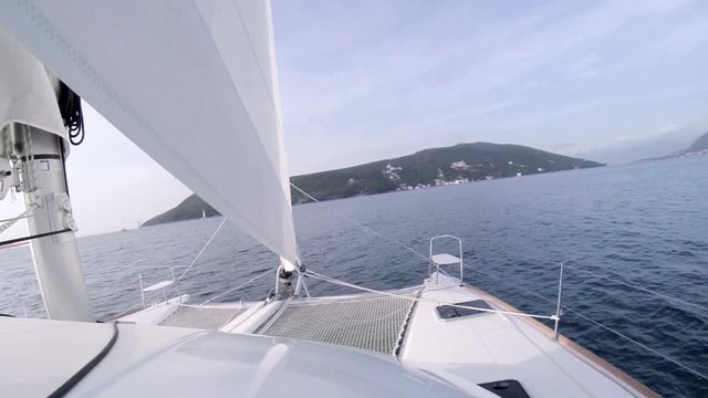 Catamaran boat sails on the sea