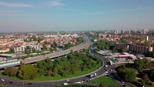 Aerial drone footage of road junction Venice, Marghera