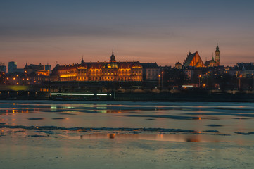 Warsaw, Poland. Views of capital of Poland et evening over Vistula river prom Praga side of the...
