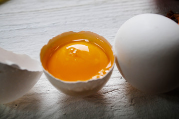 Chicken eggs and egg yolk