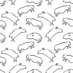 Funny hand drawn fat cats seamless pattern