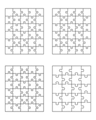 Vector illustration of four different white puzzles, separate pieces