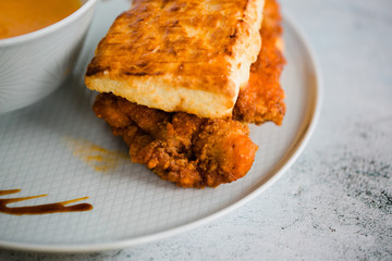 Butternut Squash Soup and Fried Chicken Biscuit 