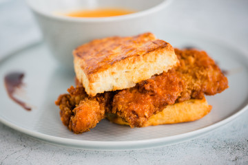 Butternut Squash Soup and Fried Chicken Biscuit 