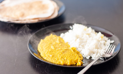 Lentil tharka dal with white basmati rice