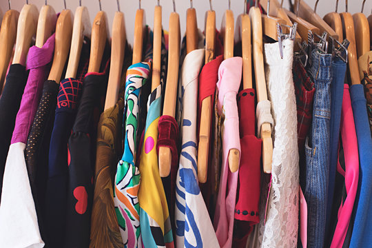 Fototapeta Close up of vintage clothing on a store rack