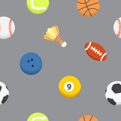 Sport ball pattern. Vector seamless background. Sporting equipment pattern.