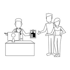 Doctor and patients black and white