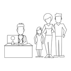 Doctor and patients black and white