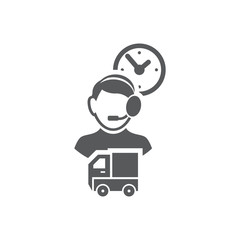 Vector picture of the person of the dispatcher, wall clock and lorry.