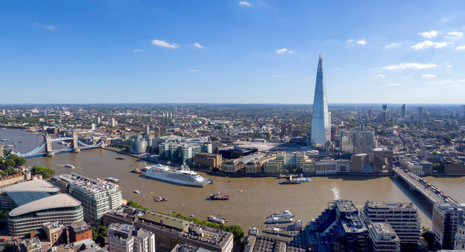 UK, England, London, Shard with Tower Bridge panorama