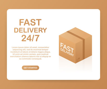 Web banner for Fast Delivery 24 7 and E-Commerce. Flat elements isolated illustration