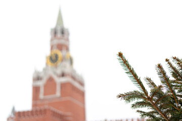 Obraz premium Christmas tree on the background of the Kremlin.
