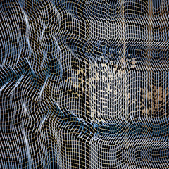 Golden and blue waves on  black background. Abstract wavy pattern with  golden texture. Design for banners, posters, covers. Grid.