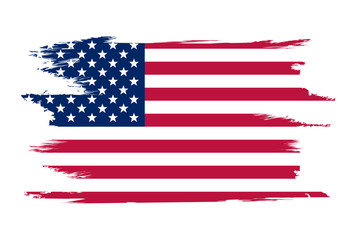 American flag. Brush painted flag of USA. Hand drawn style illustration with a grunge effect and watercolor. American flag with grunge texture. Vector illustration.