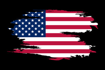 American flag. Brush painted flag of USA. Hand drawn style illustration with a grunge effect and watercolor. American flag with grunge texture. Vector illustration.