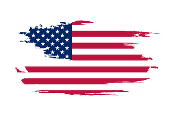 American flag. Brush painted flag of USA. Hand drawn style illustration with a grunge effect and watercolor. American flag with grunge texture. Vector illustration.