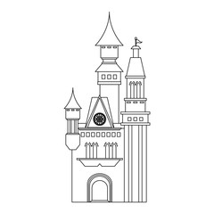 Medieval castle building black and white