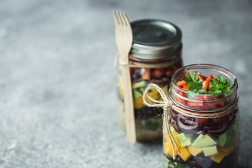 Healthy homemade salad in mason jar with quinoa and vegetables. Healthy food, clean eating, diet...