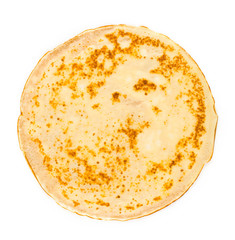 homemade russian pancake isolated on white background, close-up, top view