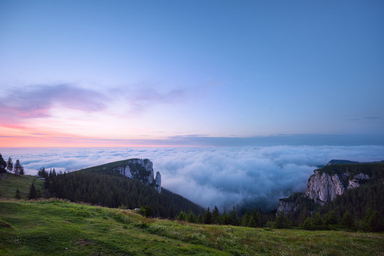 Majestic sunset scenery seen from high mountain peak