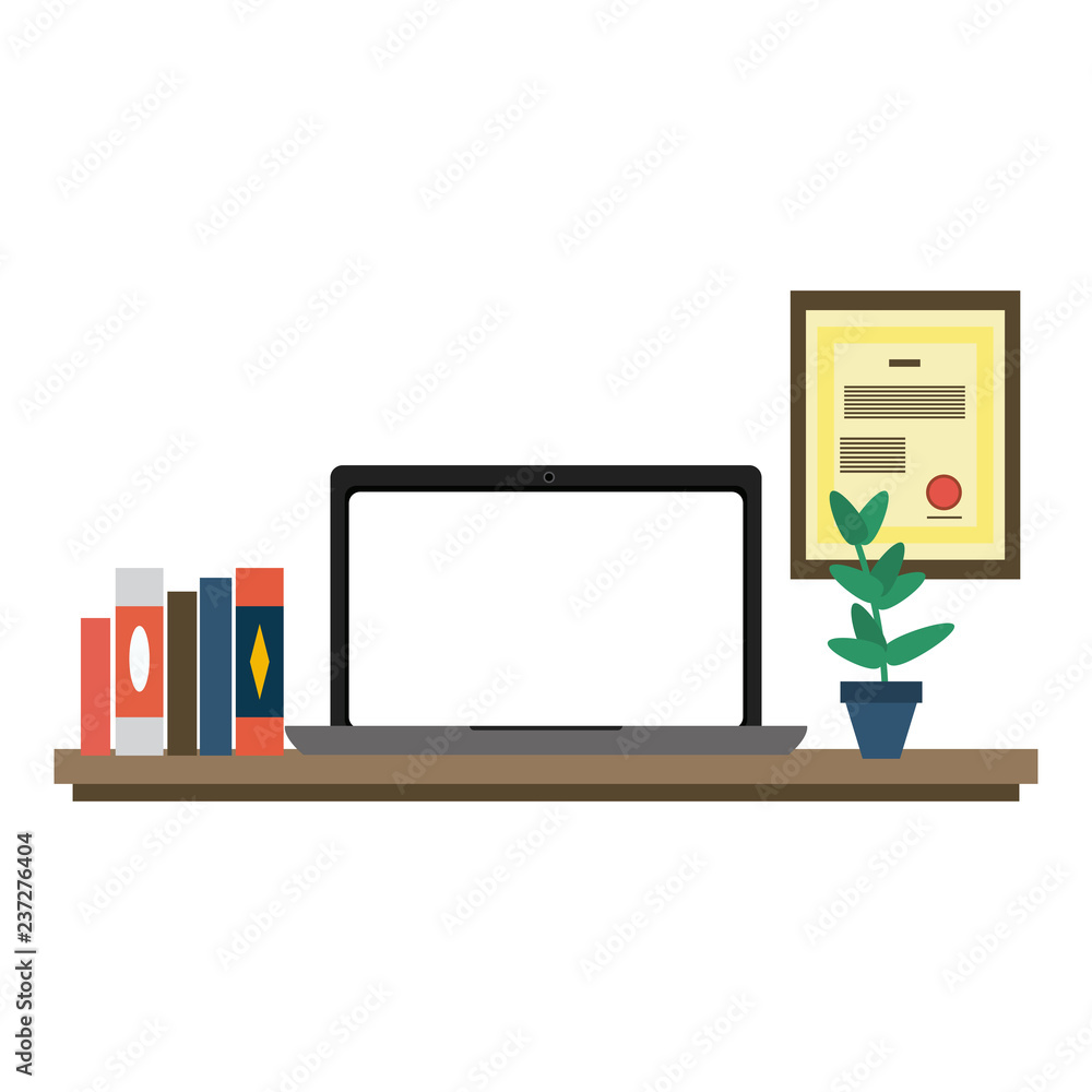 Poster office desk with computer