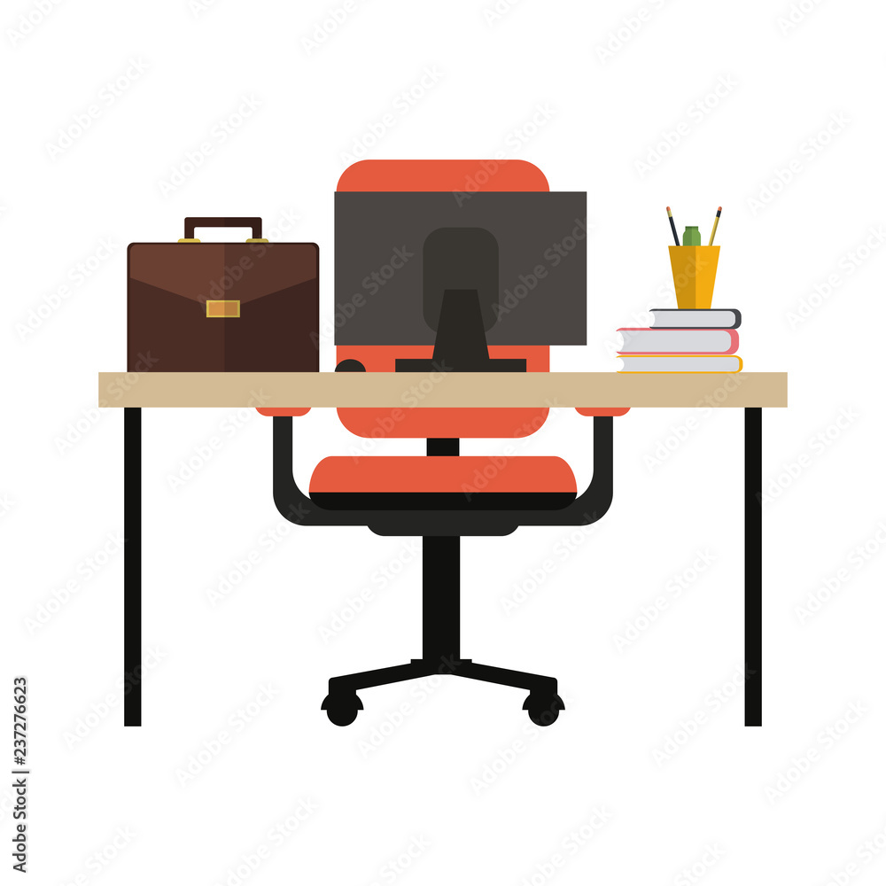 Poster office desk with computer