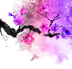 Watercolor blossom tree