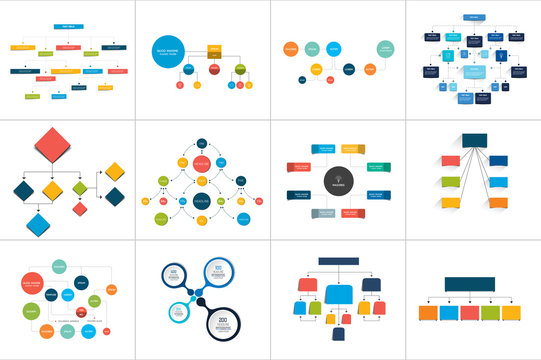 Fowcharts schemes, diagrams. Mega set. Simply color editable. Infographics elements.