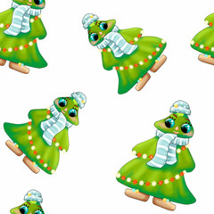 christmas seamless pattern, green christmas tree