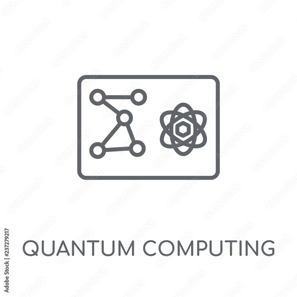 Poster quantum computing linear icon. modern outline quantum computing logo concept on white background fro