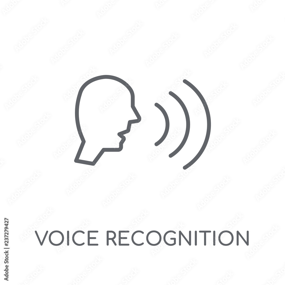 Poster voice recognition linear icon. modern outline voice recognition logo concept on white background fro