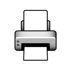 Realistic printer machine with white paper  flat icon on white background. Business equipment. Vector illustration