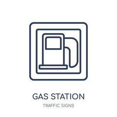 Gas station sign icon. Gas station sign linear symbol design from Traffic signs collection.