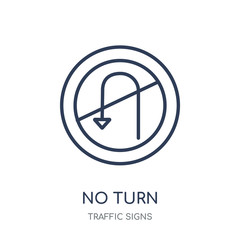 No turn sign icon. No turn sign linear symbol design from Traffic signs collection.